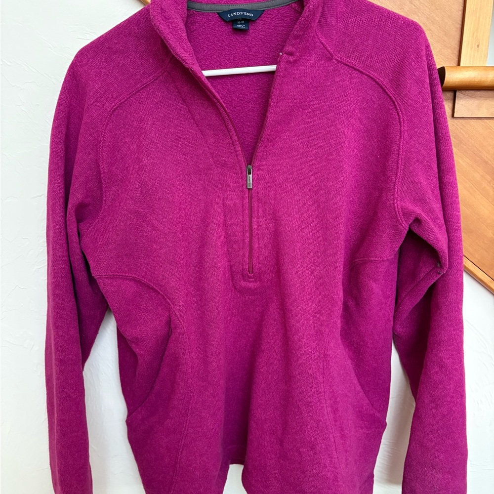 Lands' End Magenta Fuchsia Half-Zip Sweater 3/4 zip pull over polar fleece